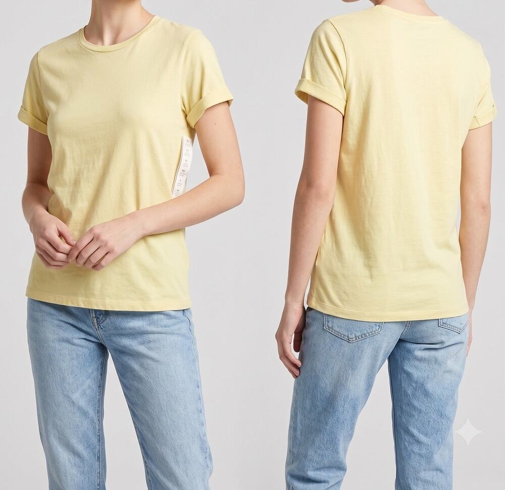a new day XS Light Green Short Sleeve T-Shirt NWT 100% Cotton Cuffed Sleeves
